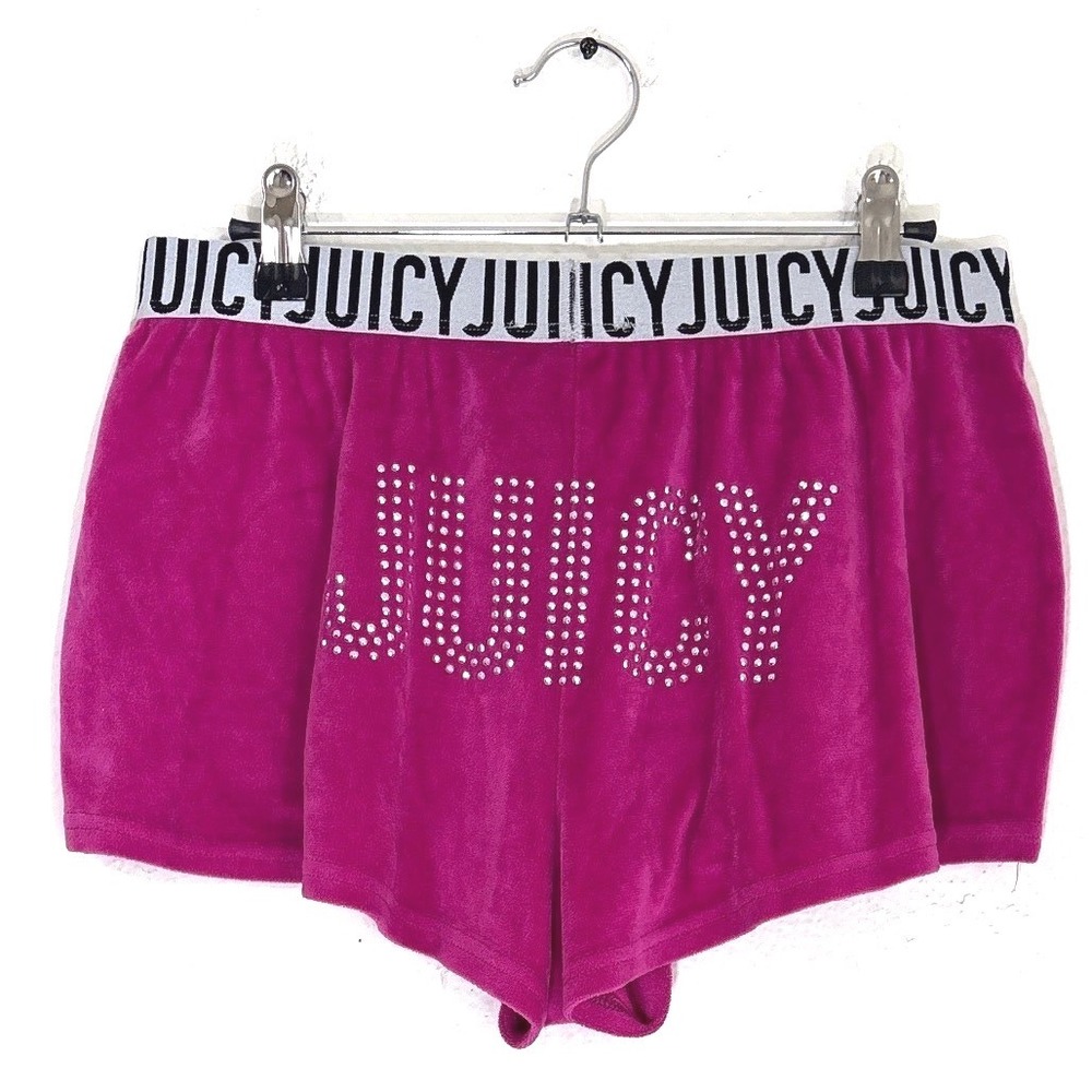 Juicy Couture M Velour Boy Shorts Boxers Hot Pink Rhinestone Logo Y2K Style